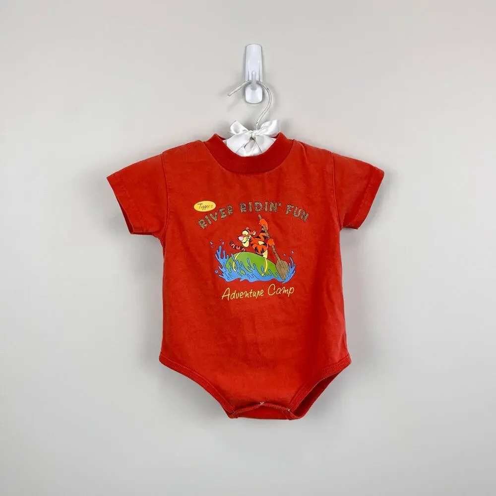 Vintage Y2K Disney Tigger's River Ridin' Fun Adventure Camp Bodysuit 12 Months
